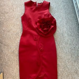 Red Rose Detailed Knee Length Dress, Size S/M